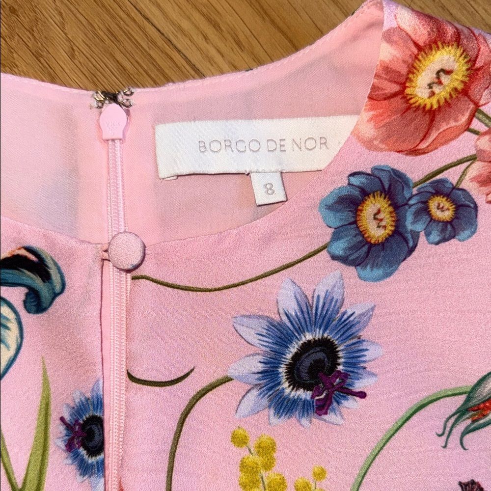 Borgo De Nor Floral Pink Dress Knee Length Short Flutter Sleeve Size 8 - Picture 4 of 11